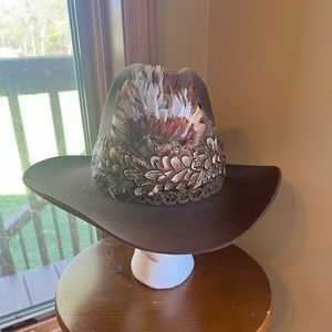 Resistol Stagecoach Brown Cowboy Hat With Pheasant Feathers Size 7 1/8